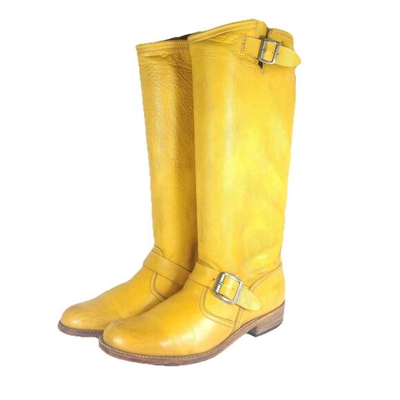 Frye Women's VTG Veronica Slouch US 8M Banana Yellow Leather Riding Boot Spain - Picture 1 of 16